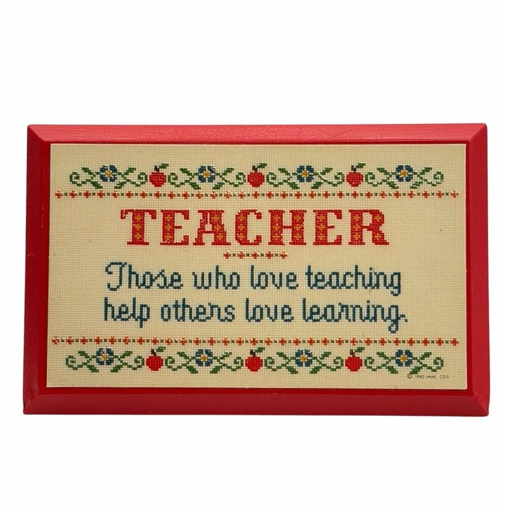 Vintage Hallmark Teacher Desk Plaque Gift 1982 Red Retro Apples Love Learning